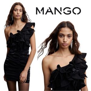 NWT! Mango Asymmetrical Ruffle Draped Dress 4